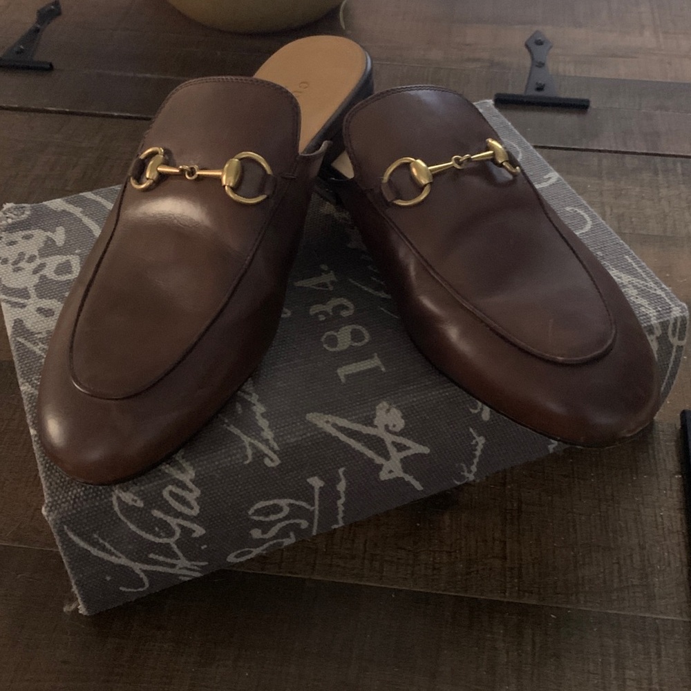 Gucci Brown Leather Loafers with Gold Detail